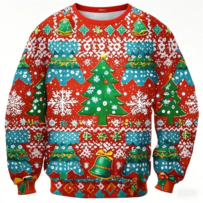 3D Print Christmas Tree Graphic Pull Sweatshirts For Men Women Casual Crewneck Large Size Hoodies Clothes New In Mens Sweatshirt