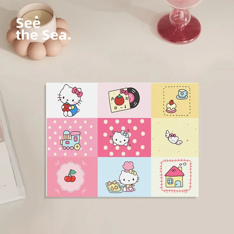 Japanese Sanrio Hello Kitty Kawaii Leather Placemat Heat Insulation Table Mat Waterproof Oil Proof Coffee Mat Dish Coaster Home view 4