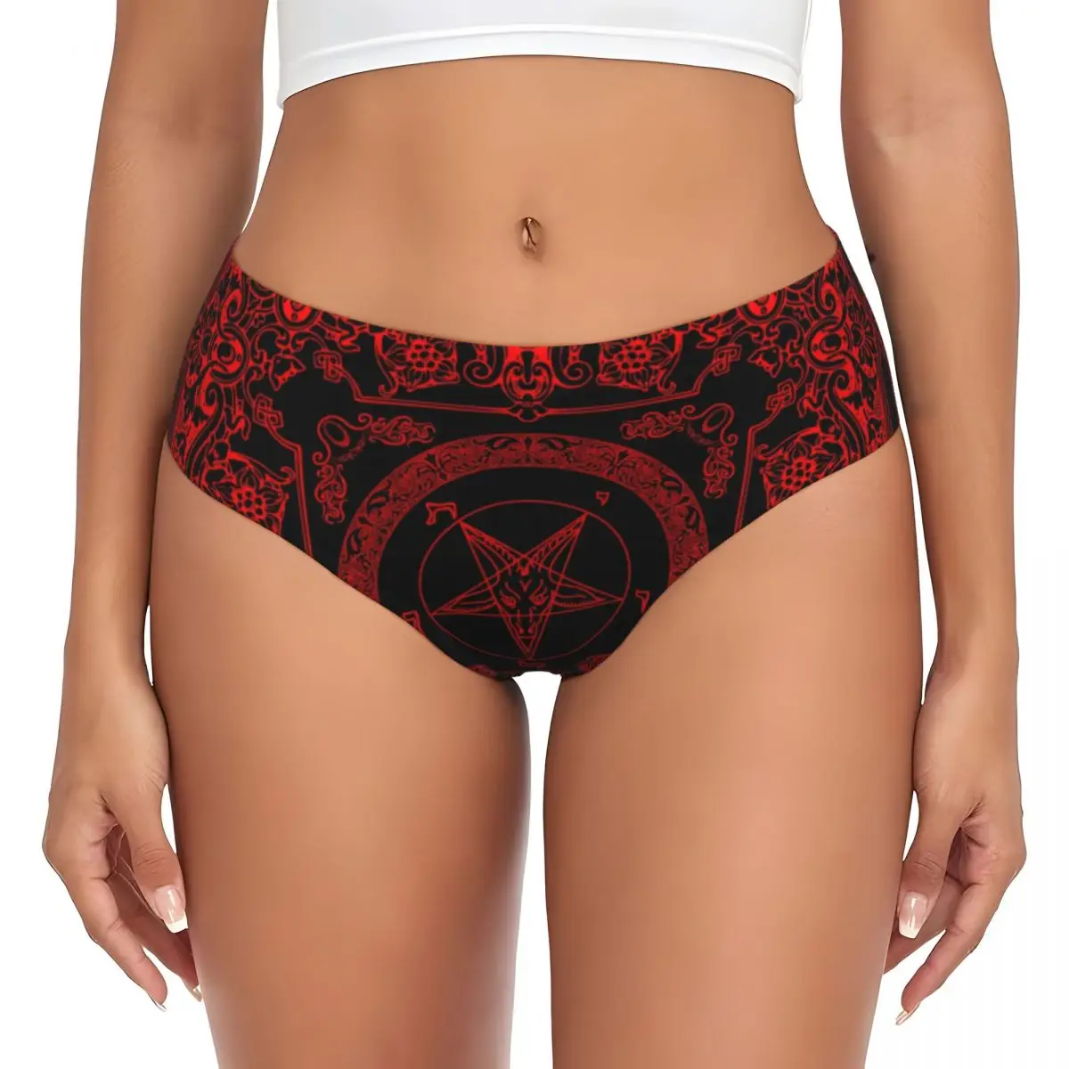 Custom Women's The Sabbatic Goat Baphomet Panties Stretch Satanic Occult Pentagram Briefs Underwear
