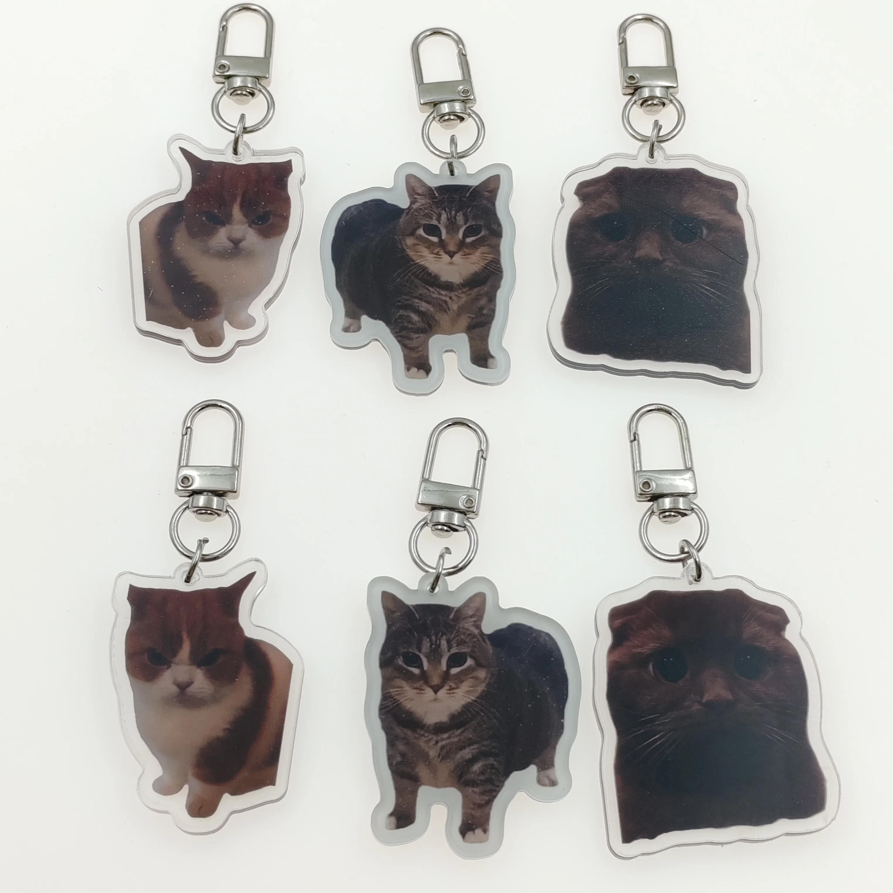 Whimsy Cat Acrylic Cat Keychain Charms - Assorted Angry Cat Designs, Durable Plastic Keyring Pendant for Backpacks, Cute Gift