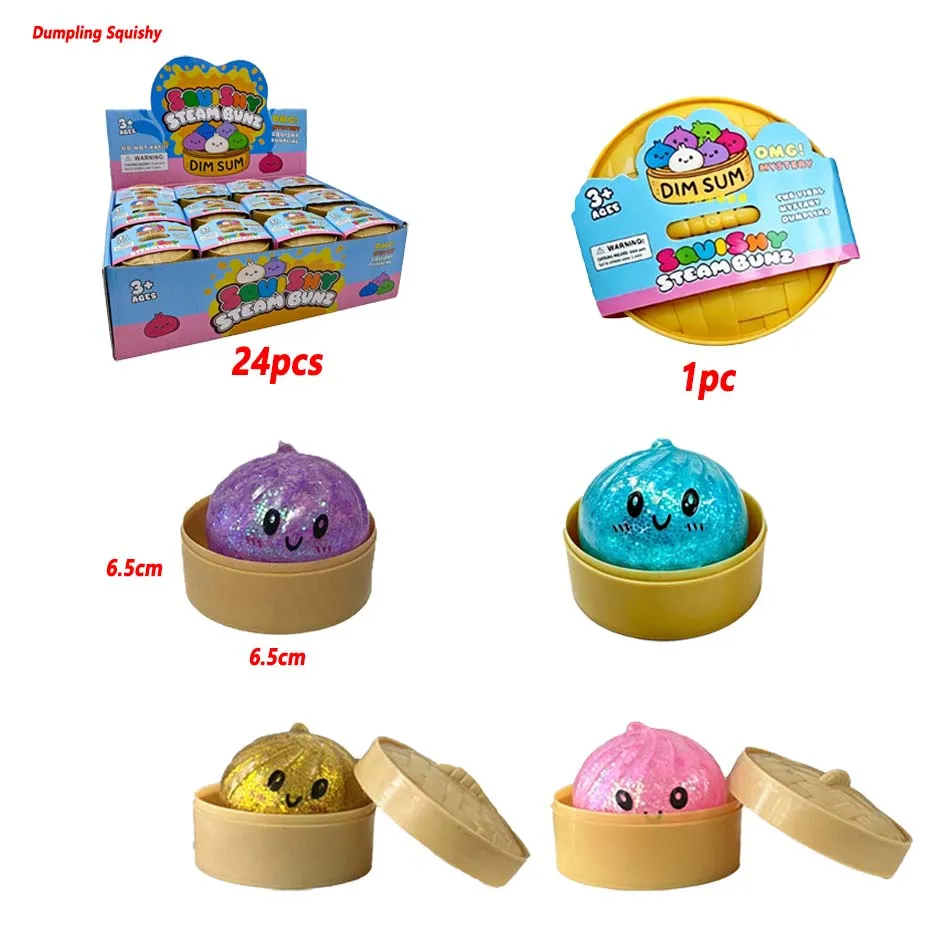 New exquisite hot sale Glitter Dumpling Squishy with Box Dumplings Sensory Squeeze Toy for Stress Relief Fans Birthday Day Gifts