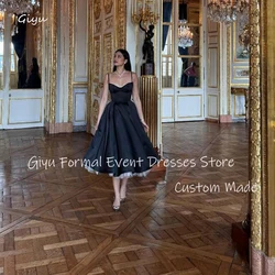 Giyu Simple Black Evening Dresses Spaghetti Straps Sweetheart Tea Length Prom Gowns Night Event Formal Party Dress