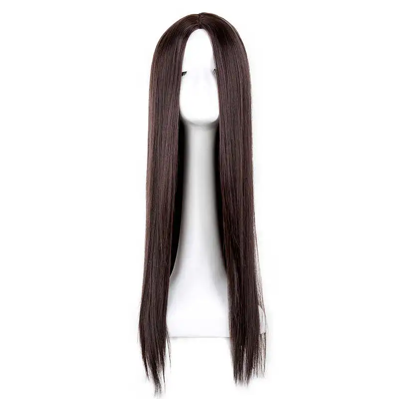 

Long Straight Wig 26 Inch Black Wig Center-parted With High Lights Synthetic Hair Wigs for Black Women Daily Use