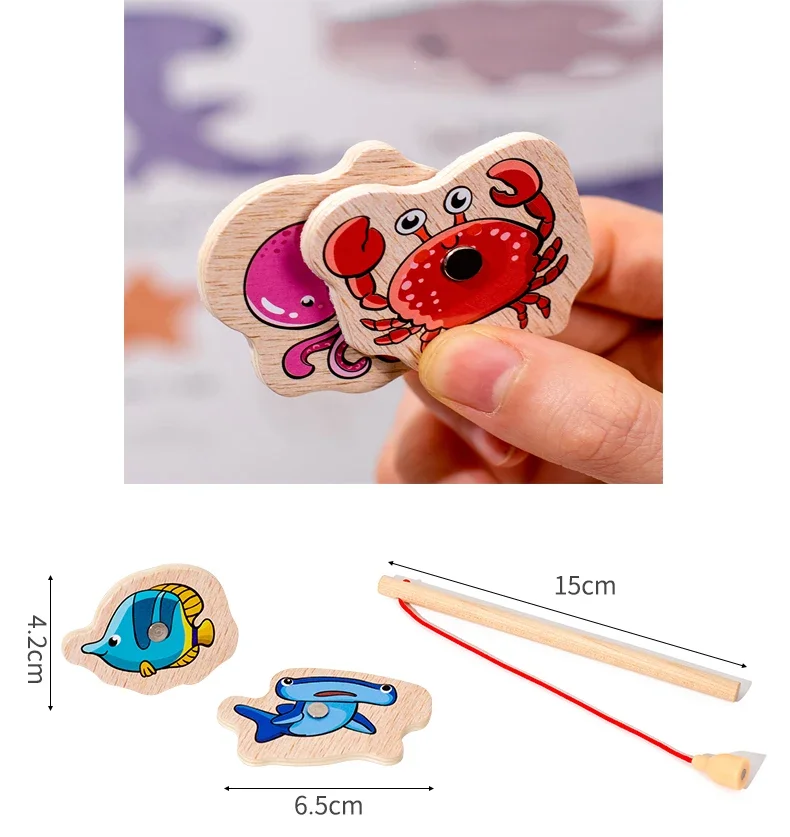 Angeln Spielzeug Montessori Holz Für Kinder Magnetische Marine Leben Erkenntnis Fisch Spiele Eltern-kind-Interaktive Pädagogisches Spielzeug