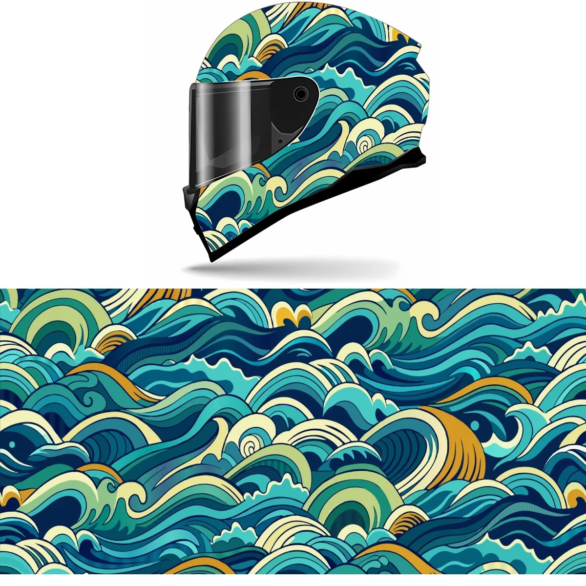 Japanese Pattern Wave Full Helmet Wrap Sticker Motorcycle Helmet Racing Graphic Decal Vinyl Wrap Helmet Decor Sticker