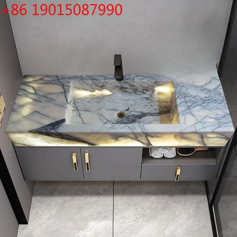 

Customizable light luxury natural marble basin integrated wash basin bathroom simple wall-mounted transparent wash basin
