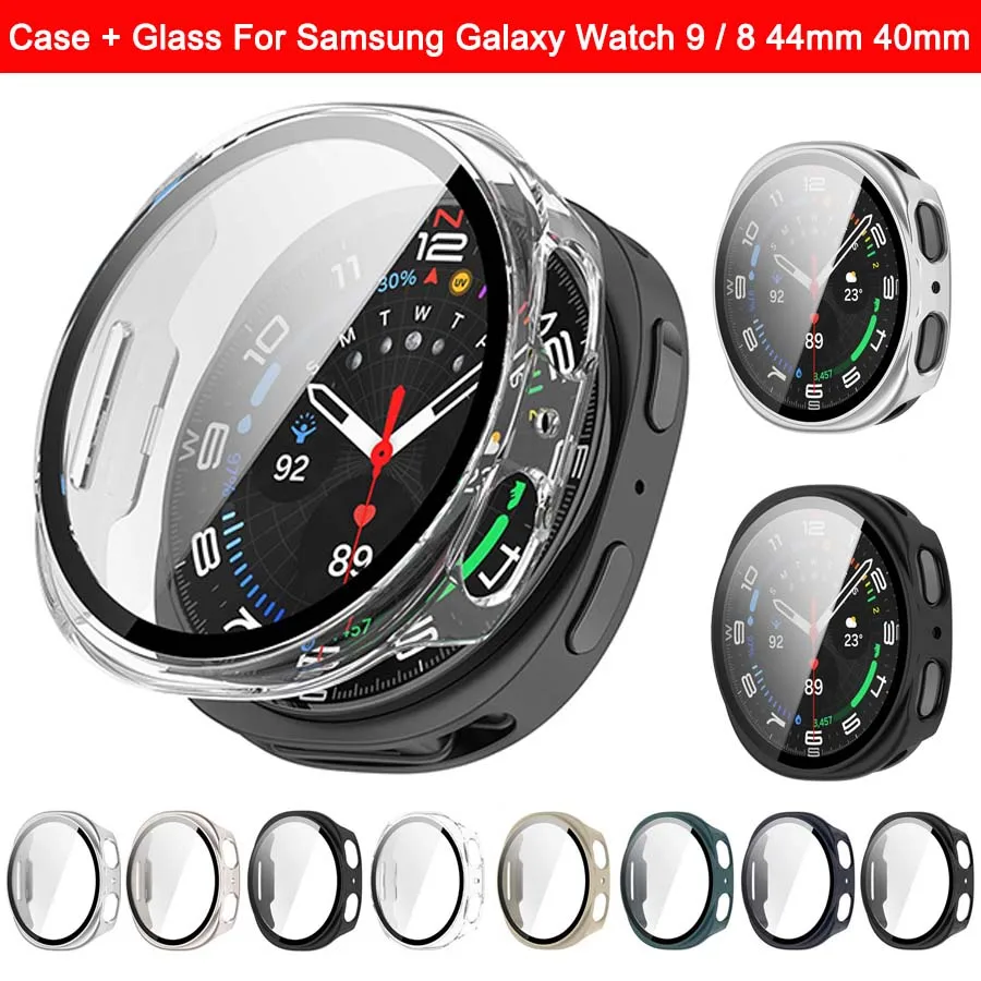 Tempered Glass+PC Case For Samsung Galaxy Watch 9 8 44mm 40mm Full Cover Bumper For Galaxy Watch 9 8 Screen Protector Accessorie