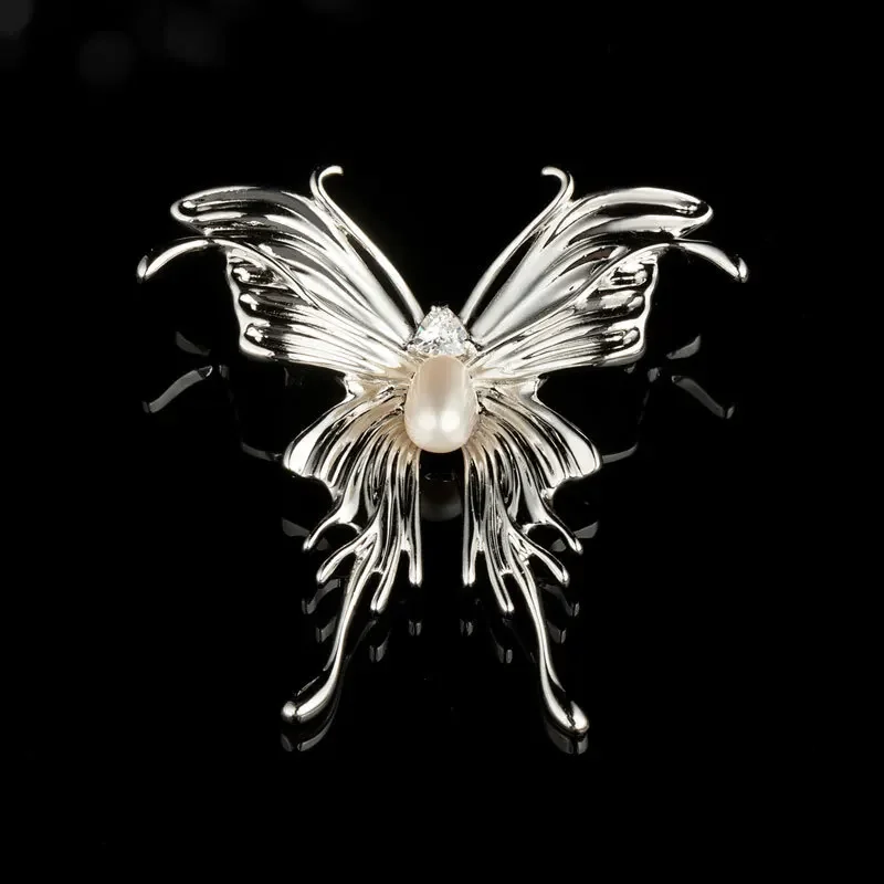 Shining U Liquid State Butterfly Pearl Brooch for Women Men Gold Color Fashion Overcoat Accessory Gift