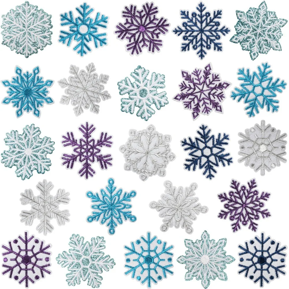 Winter Snowflake Embroidery Patches Fabric Iron on Patches Diy T-shirt Backpack Hat Embellishments Scarves Sticker Sewing Repair