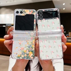 Hinged Simple Style Small Flower Case For Samsung Galaxy Z Flip 7 6 5 4 3 Folding Cover For Samsung Z Flip6 Flip5 Flip4 Flip7