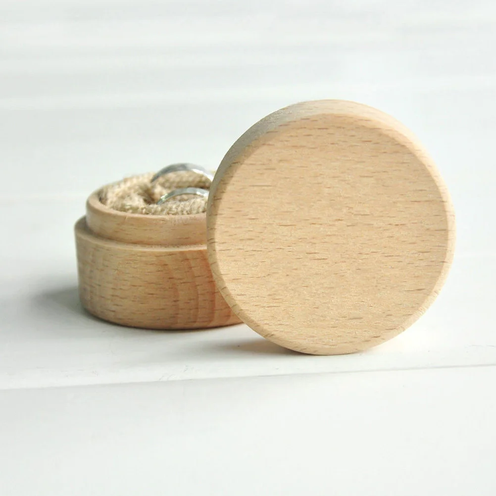 2Pcs Wood Jewelry Boxes Mini Round Storage Case for Rings Earrings Wedding Ring Storage Gift Box Decoration Wood Ring Box