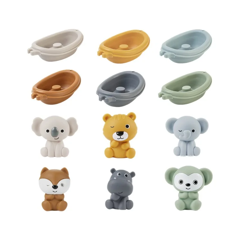 Stapelbaar badspeelgoed Zintuiglijke drijvende bootset Ouderschap Hack met dierenvingerpoppetjes Baby-peuteractiviteiten Waterspelplezier