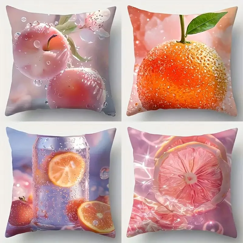 Cooler Kissenbezug mit Fruchtmuster-Design, Digitaldruck, Kurzplüsch, geeignet für Wohnzimmer, Schlafzimmer, Sofas, Zierkissenbezug
