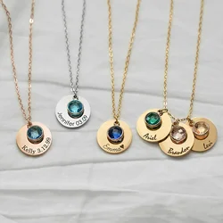 12 Birthstone Engraved Name Necklace Personalized Stainless Steel Date Charm Pendant for Women Children Gift 2023