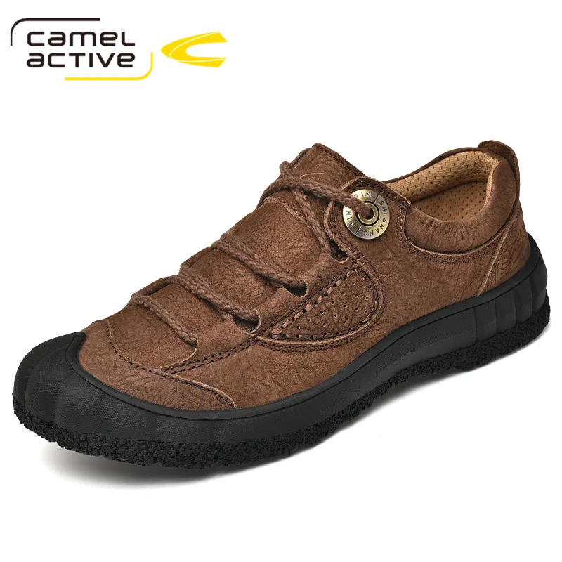 Camel Active New Men\'s Casual Shoes Genuine Leather Spring/Autumn Outdoors Rubber Sole Lace-up Breathable Black Men Sneakers