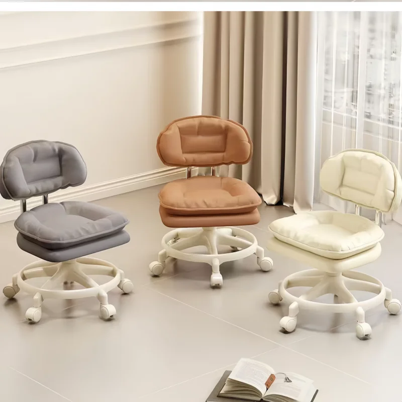 Protable Rotating Backrest Roller Stool Low Stool Movable Chair With Wheel Household Shoe Changing Stool Bench Seam Back Chair