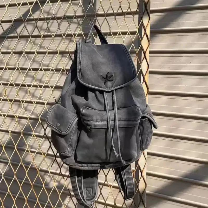 Vintage Denim Canvas Drawstring Backpacks Drawstring Design New Fashion And Personalized Large Capacity Outdoor Travel Backpacks