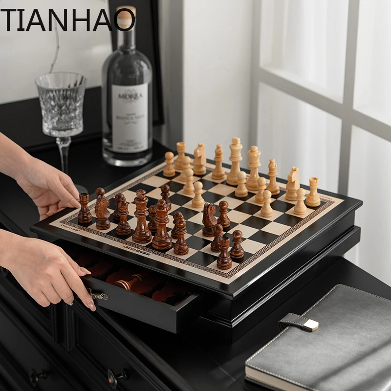 Solid wood chess high-end chess game special set children's primary school drawer model chess board