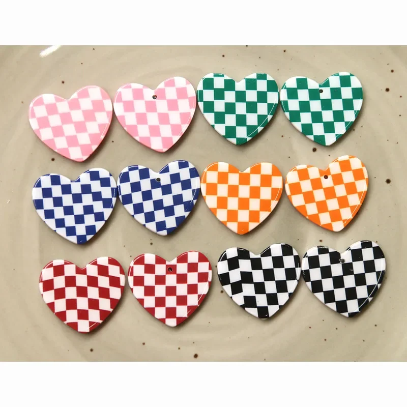 5pcsins color black and white checkerboard heart pendant Flat Back Resin Cabochons Scrapbooking DIY Jewelry Craft Accessories