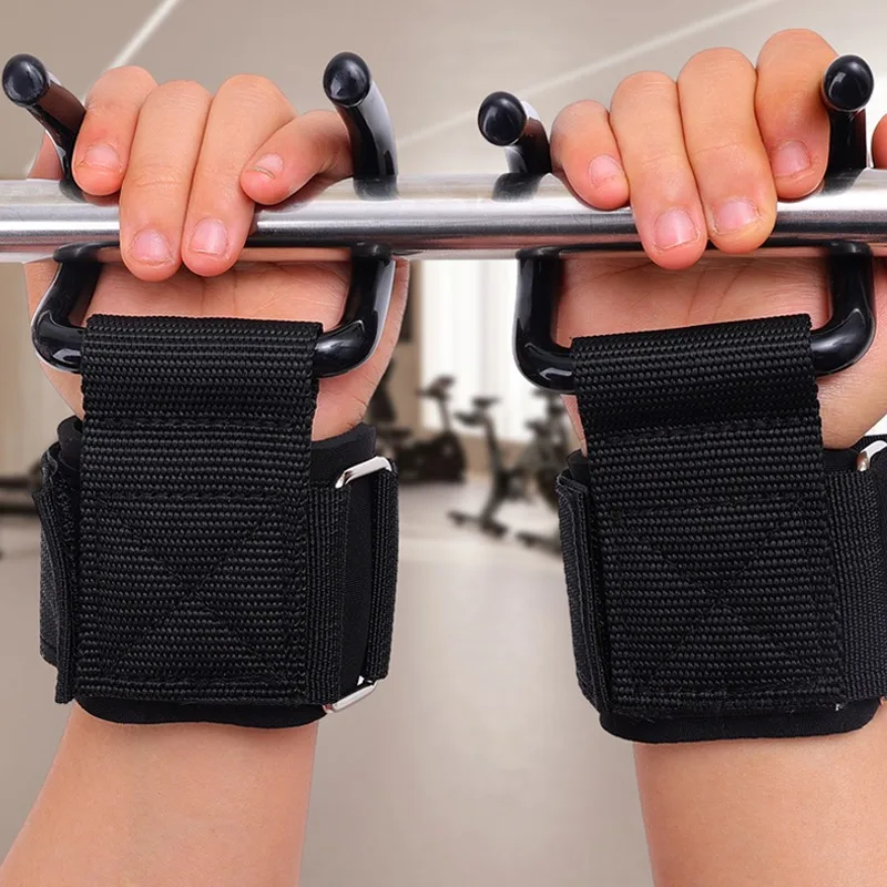 Weight Lifting Hook Grips with Wrist Wraps Hand-Bar Wrist Strap Gym Fitness Hook Weight Strap Pull-Ups Power Lifting Gloves