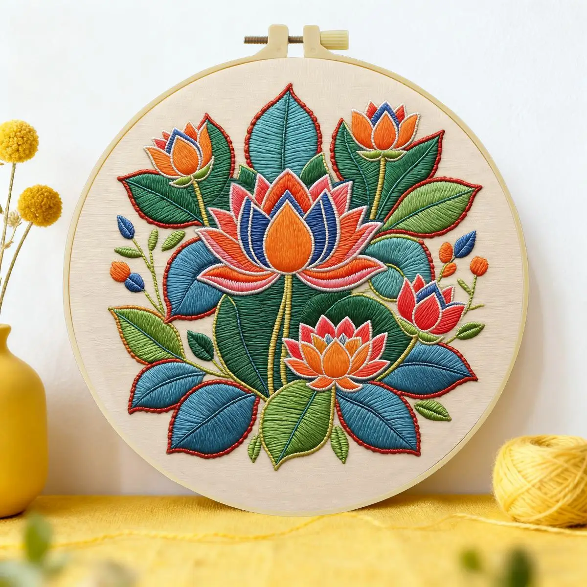 1 Stück 20X20CM/15X15CM 7,87/6,3 Zoll Lotusblumen-Stickerei-Starter-Kit DIY-Kit DIY-Stickerei-Set Handarbeiten Heimdekoration – Detail 3