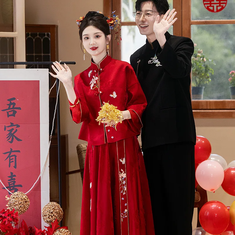 2024 Red New Style Engagement Dress Toast Bride Wedding Chinese Clothes Women's Formal Autumn