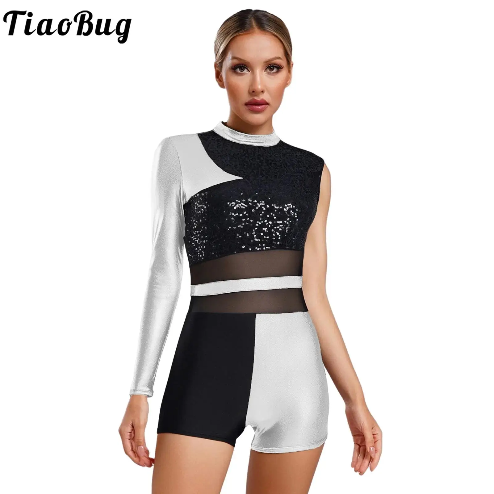 Costume de danse Jazz pour femmes, body de Performance, gymnastique, paillettes scintillantes, Patchwork, justaucorps métalliques, vêtements de danse pour salle de bal