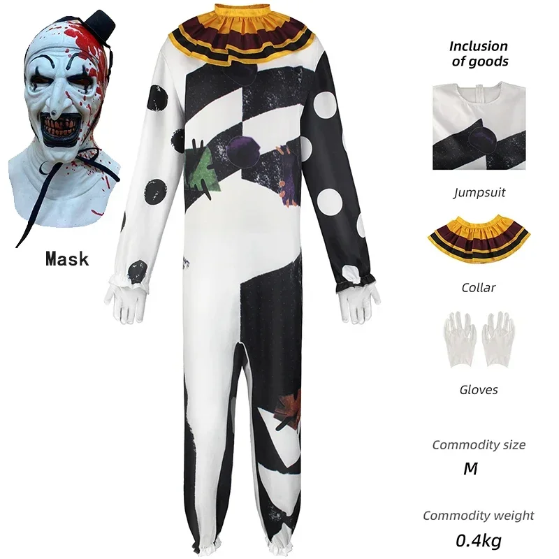 New Halloween Party Costumes Art The Clown Cosplay Terrifier Cosplay Costume Horror Clown Bodysuit Mask Full Suit for Men Adult