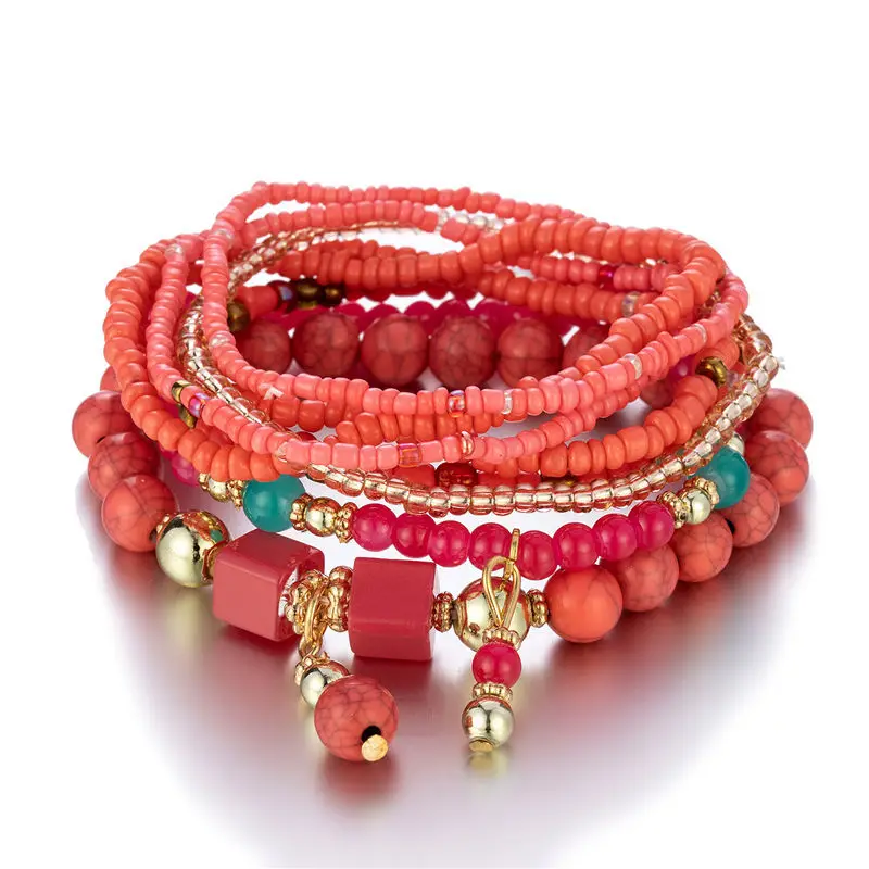 8Pcs Boho Colorful Rice Beads Bracelet Set For Women Summer Elastic  Beaded Chain Bangle Girls Fashion Jewelry Accessories