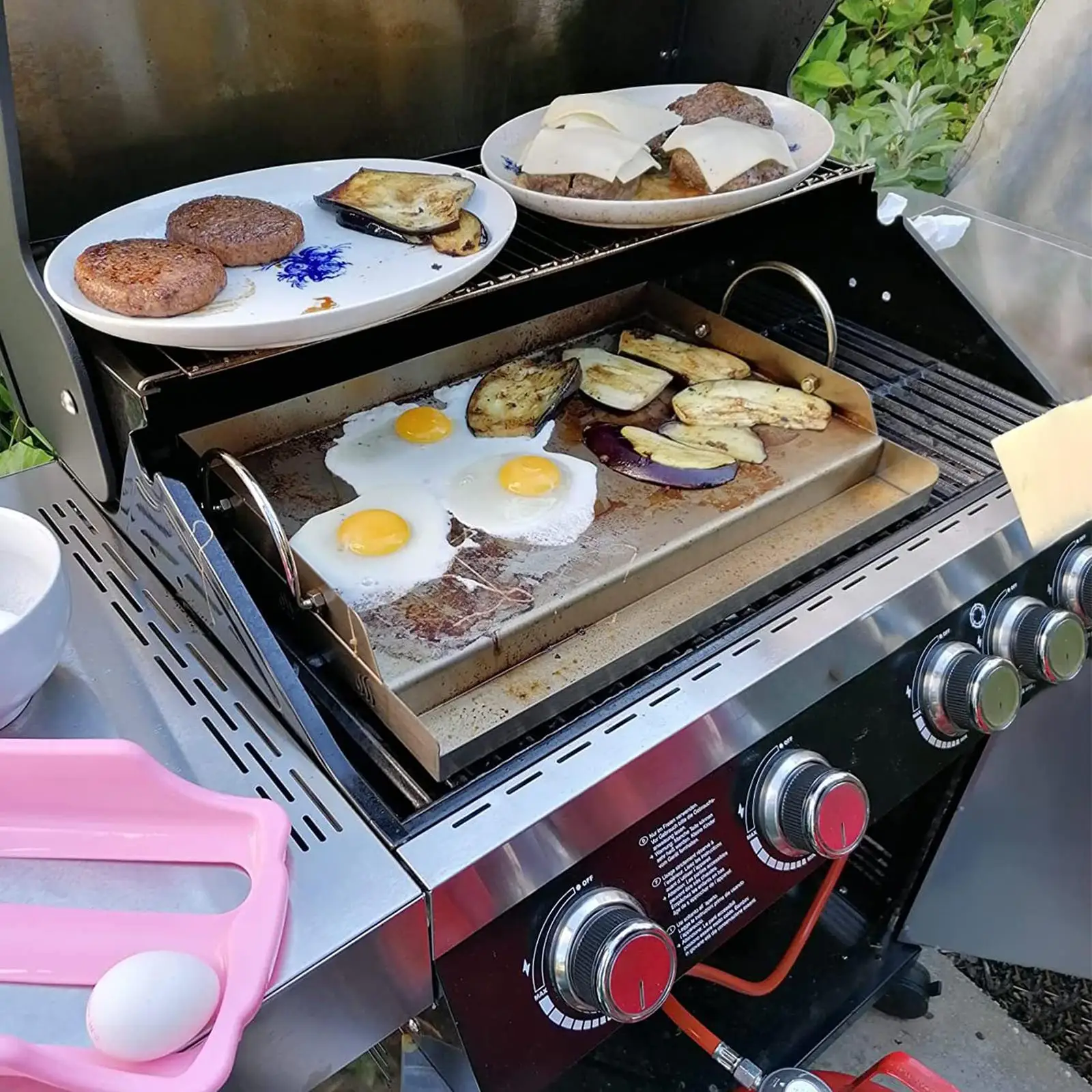 Stainless Steel Cooking Griddle Portable Flat Grill Plate Outdoor BBQ Cooking Tools for Gas Grill Kitchen Barbecue Picnic Kit