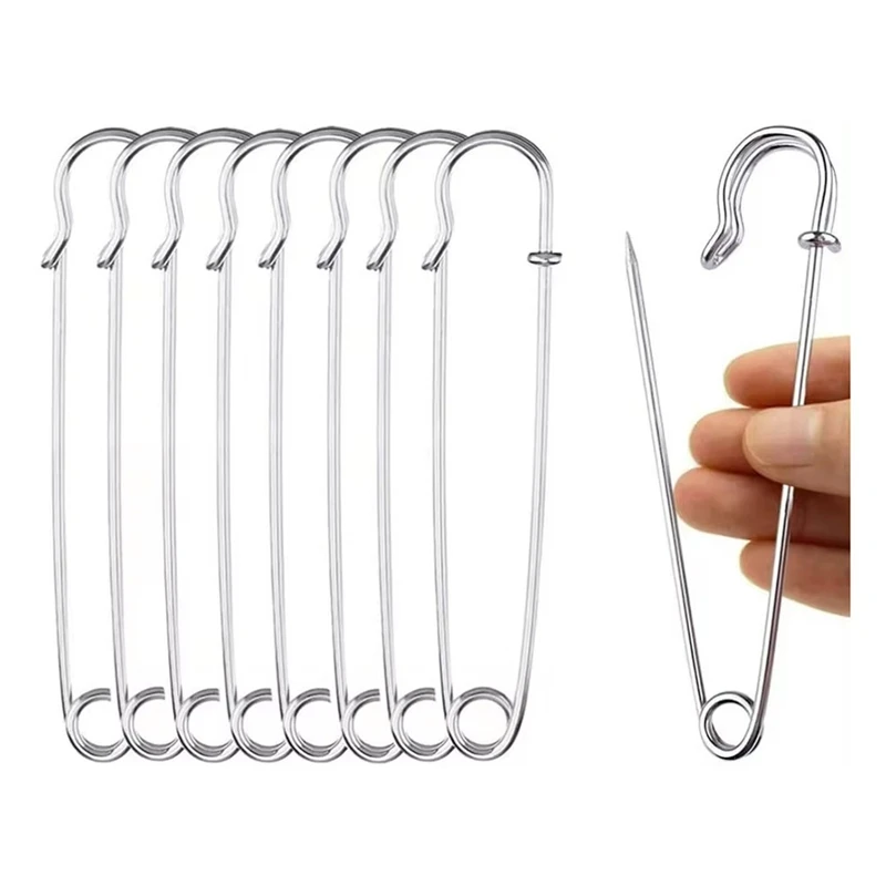 50Pcs 10Cm Safety Pins Paper Clip DIY Sewing Tool Silver Metal Needles Large Safety Pin Brooch Accessories