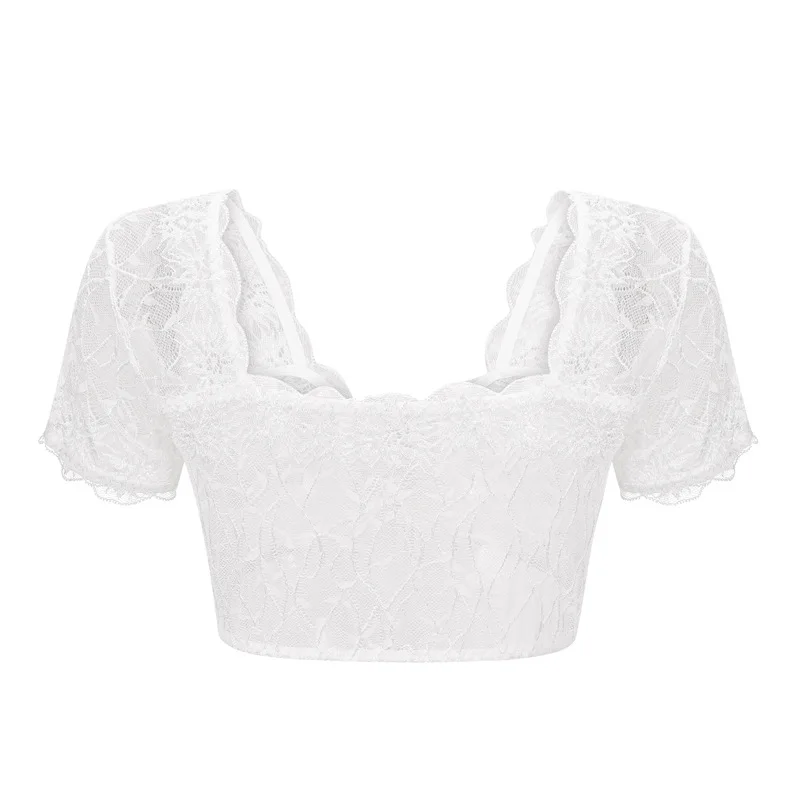 Floral Pattern Hot Sexy V Neck Short Sleeve Lace White Top y2k Clothes Women Victorian Lolita Blouse Gothic Camisas & Blusas