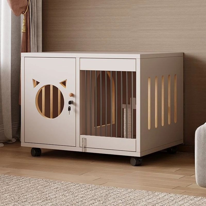 

Large Cat House Solid Wood Cat House Transparent Pet Kitten Cats Cage Wheels Breathable Indoor Kittens Dog Pets Houses Supplies