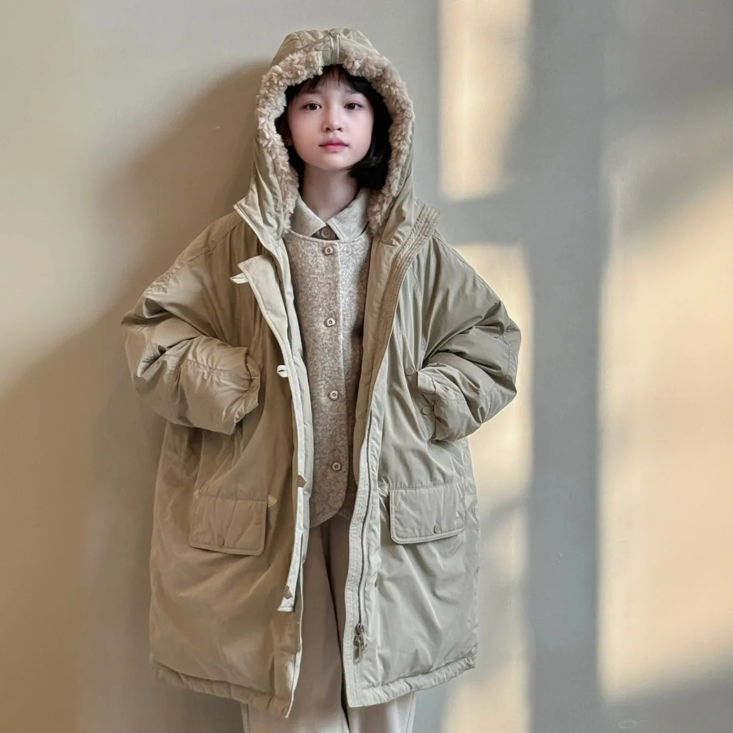 

Korean Children's Clothing, Girls' Medium To Long Down Cotton Jacket, New Winter Clothing Children's Thick Artistic Warm Jacket