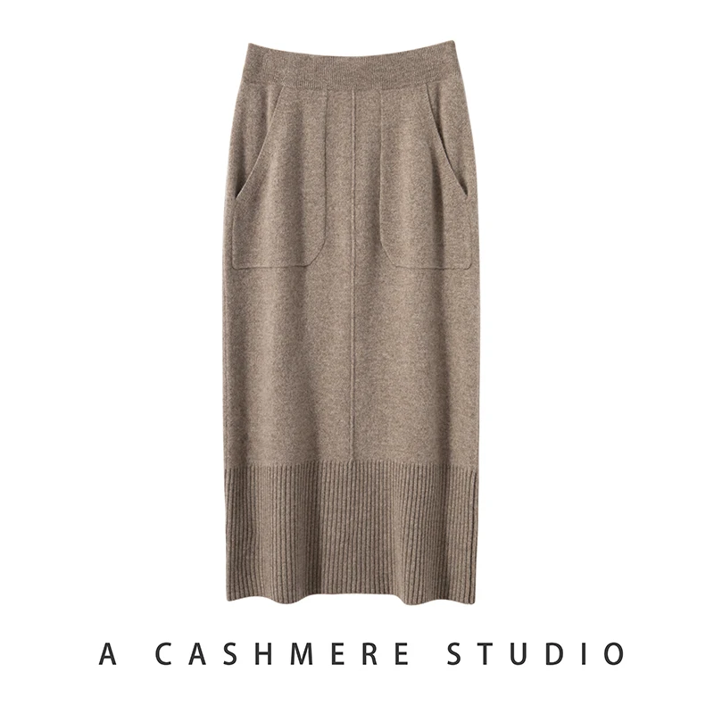 2023 New Autumn and Winter 100% Cashmere Knit Skirt Women\'s High Waist Straight Skirt Female Hip Wrap Skirt Quality Girl Clothes