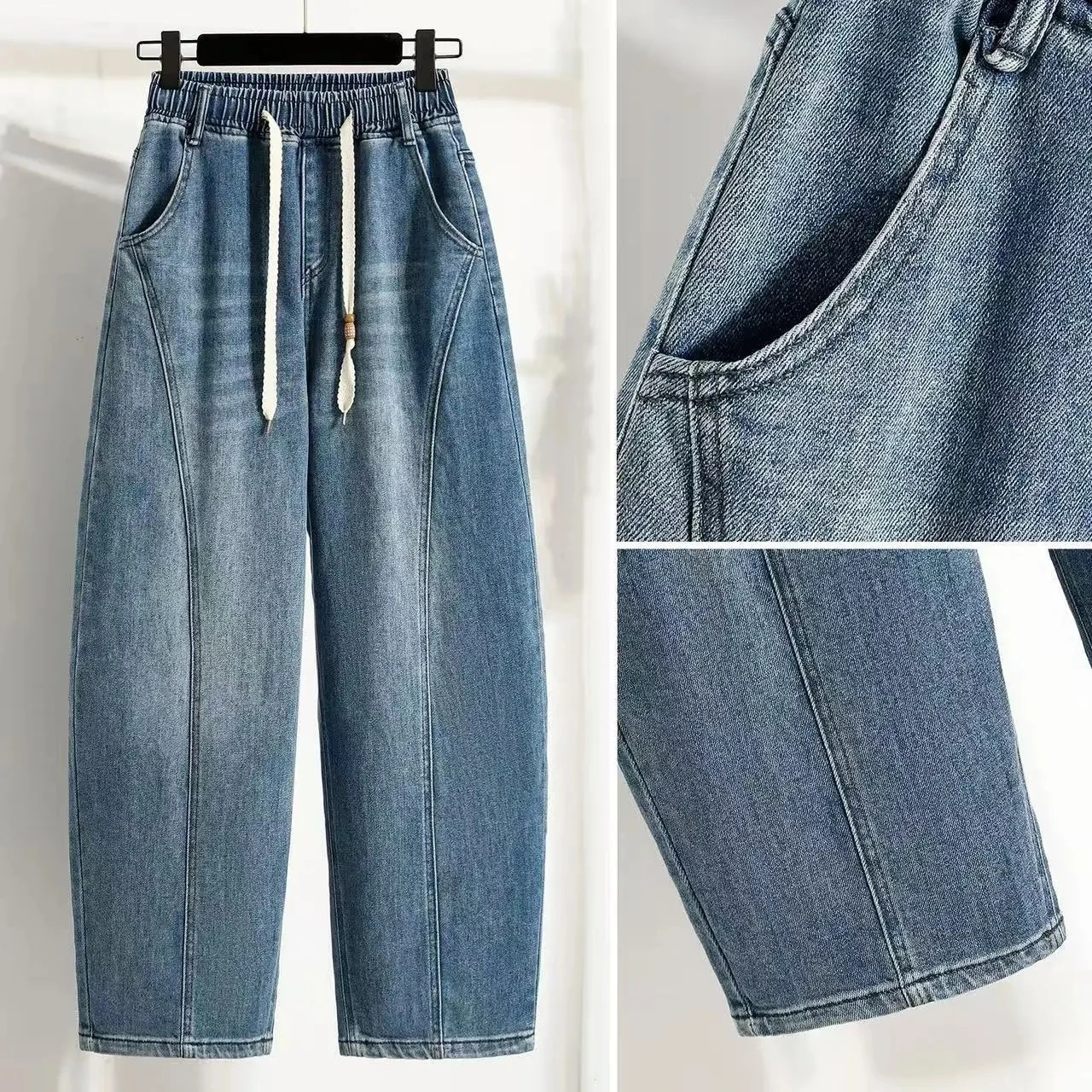 Elastic waist Women's Jeans 2026 Summer New Korean version Loose Pear shaped figure Versatile Slimming Pants Casual Denim Pants
