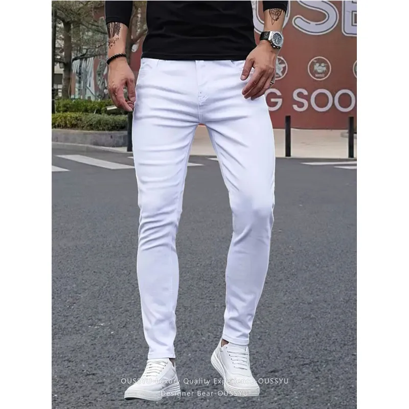 

2026 New Spring Summer Men's White Skinny Jeans Slim Fit Stretch Denim Pants Long Trousers Casual Streetwear Man