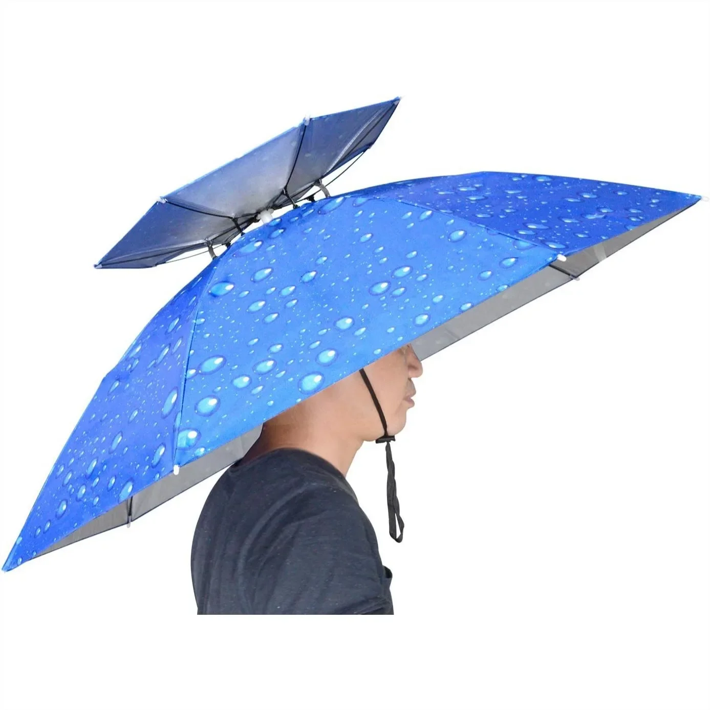 Fishing Umbrella Hat Folding Adjustable Sun Rain Cap, 37.4