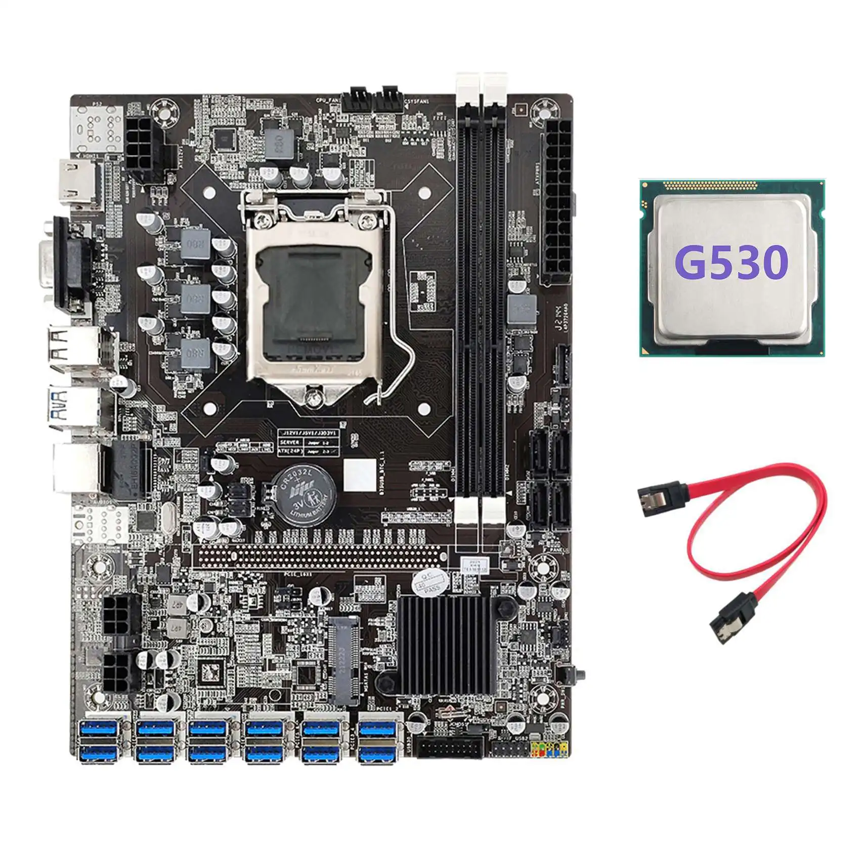 

B75 ETH Mining Motherboard+G530 CPU+SATA Cable LGA1155 12 PCIE to USB Adapter MSATA DDR3 B75 USB BTC Miner Motherboard