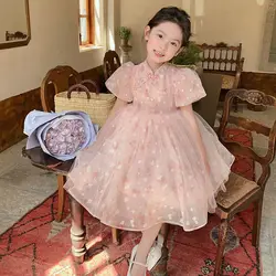 Childrens Dress 2024 Summer New Pink Princess Dress Baby Girl Sweet Cute Gentle Dress Kids Dresses for Girls