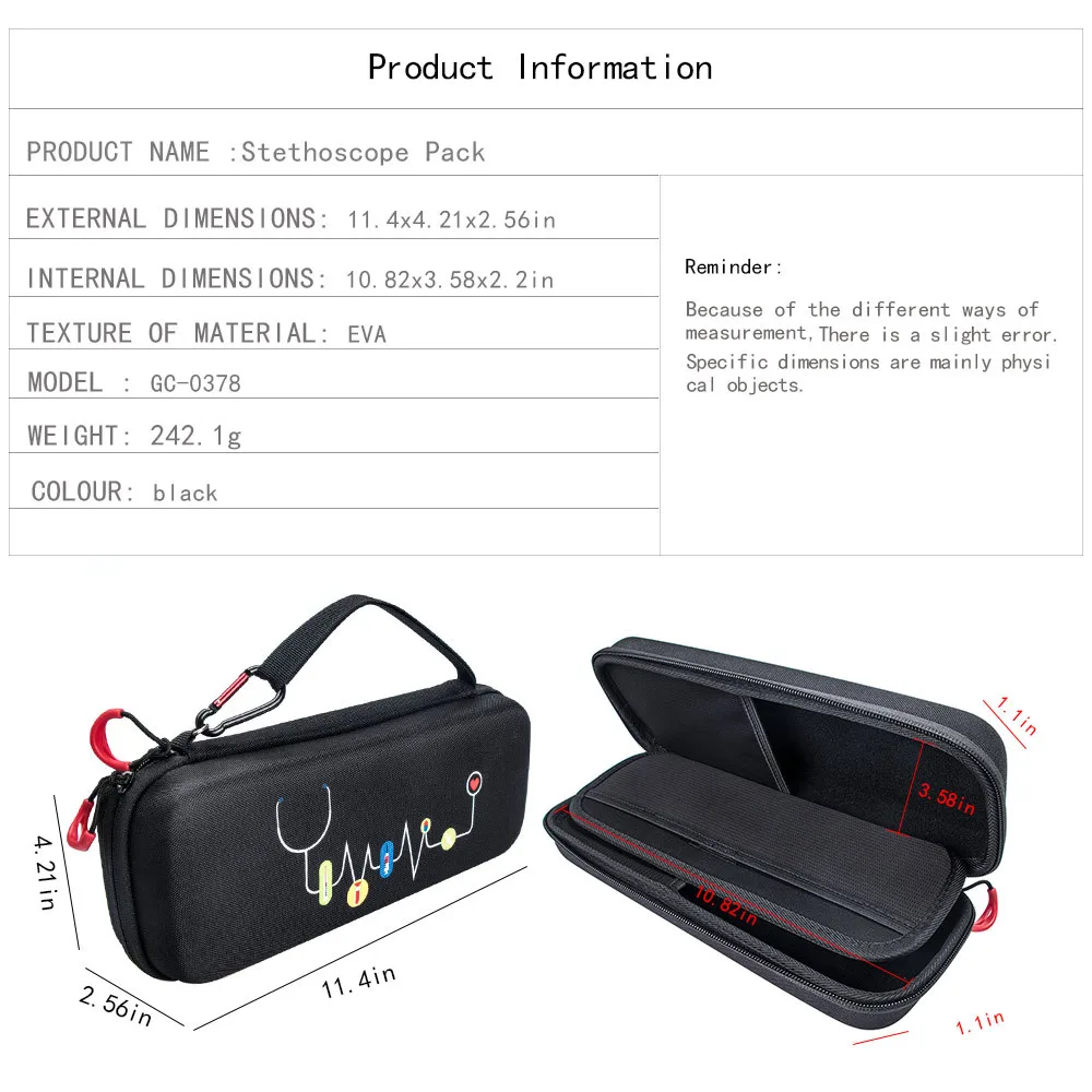 Double Layer Hard EVA Portable Stethoscope Carrying Storage Case Bag Pouch Cover for 3M Littmann /MDF/ADC/Omron Accessories