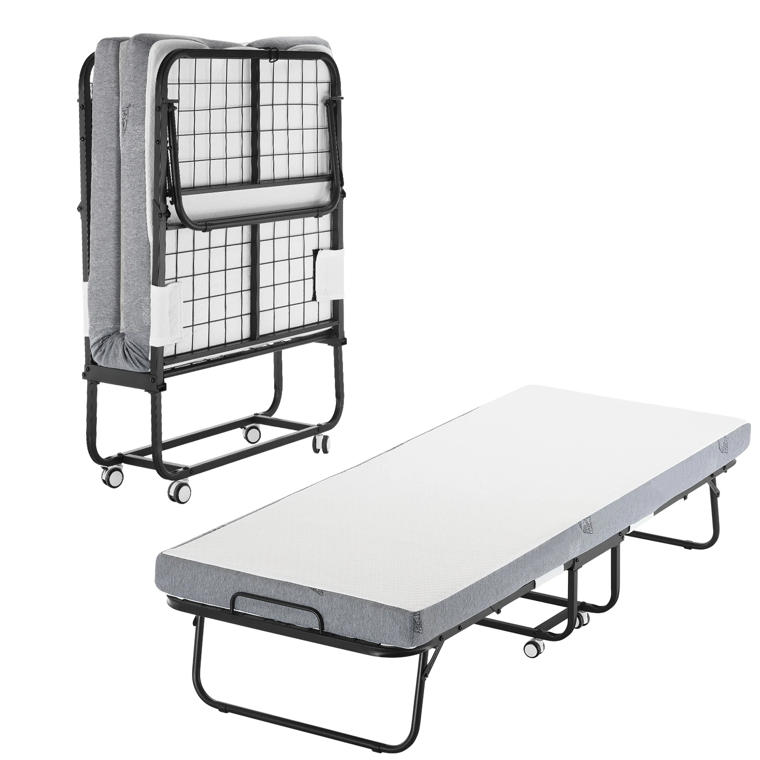 SucceBuy Cama Plegable Portátil de 31/38 Pulgadas, Cama Individual con Marco Metálico y Colchón de Espuma Viscoelástica, Reclinable Multifuncional