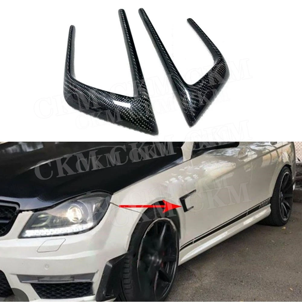 

Carbon Fiber Car Side Fender Canards Splitters Emblem Badge Decals Trim for Mercedes Benz W204 C63 AMG 2012 2013 2014 Bodykits