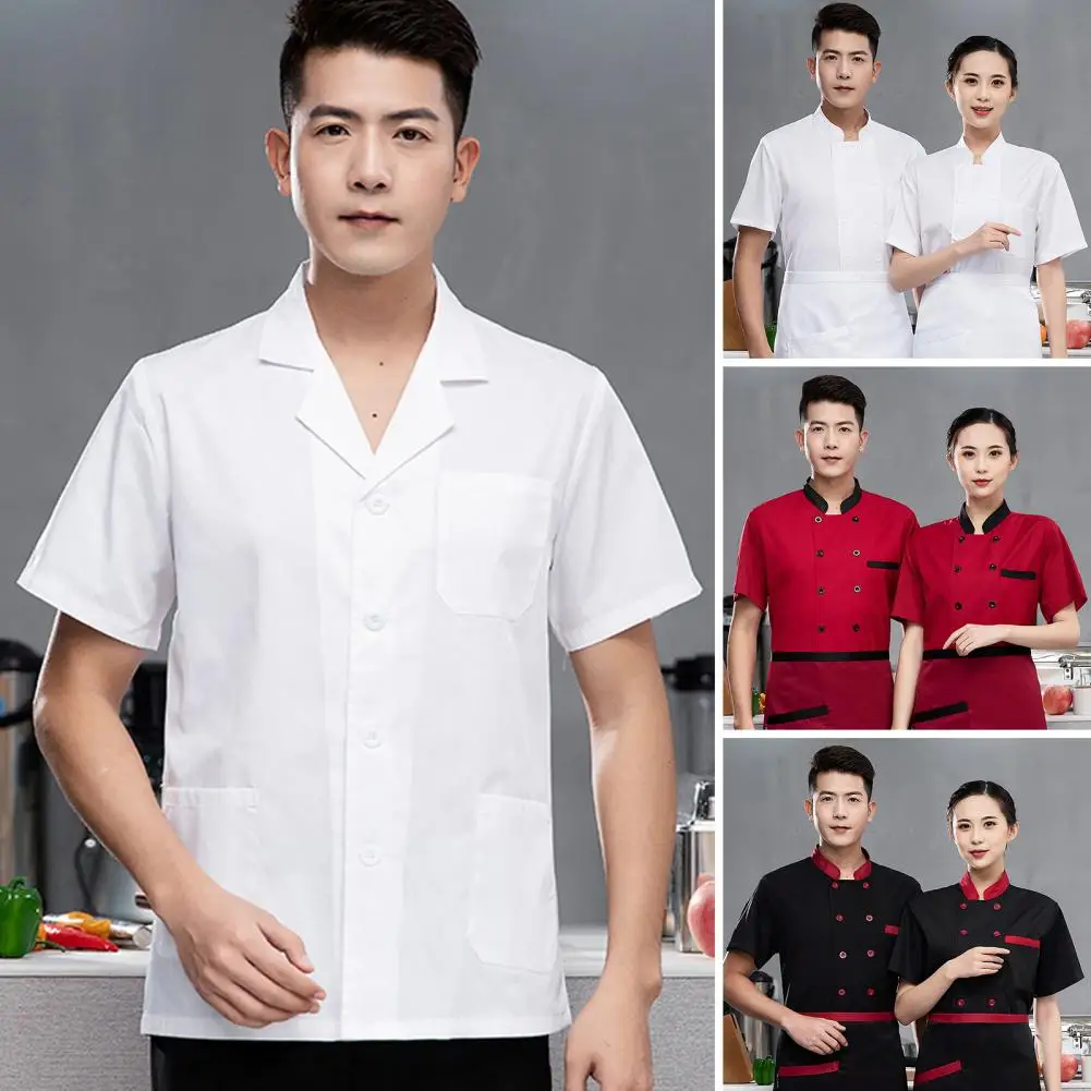 Unisex Kitchen Chef Uniform Bakery Food Service Cook Mesh Back Short Sleeve Shirt Breathable Double Breasted Chef Jacket Clothes