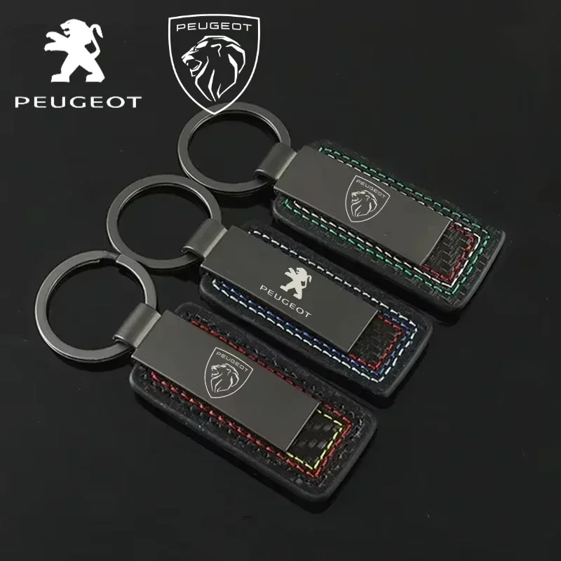 

Кожаный автомобильный брелок с логотипом для Peugeot 5008 408 4008 207 407 406 307 301 2008 508 308 306 Металлический брелок для ключей Аксессуары