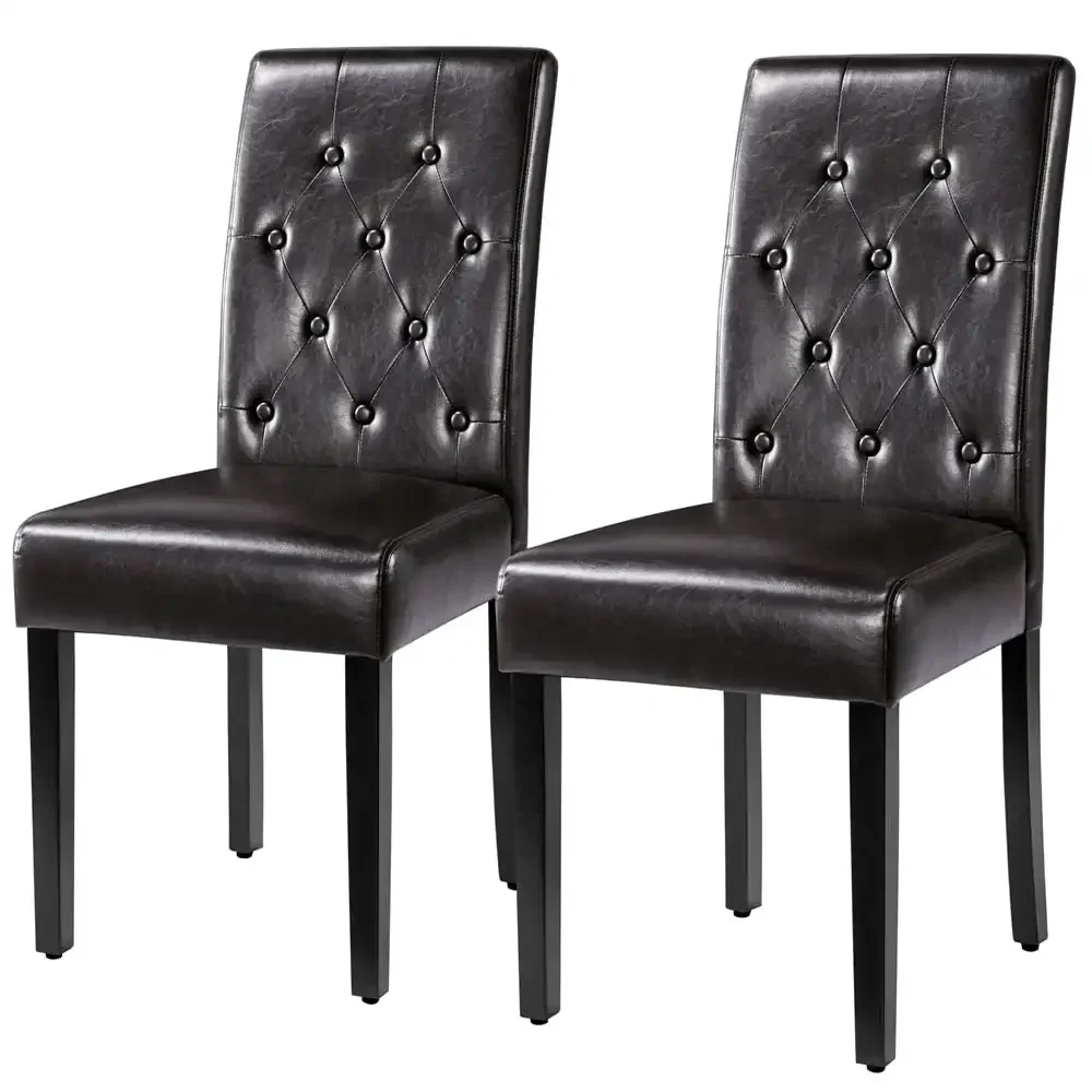 

Parson Faux Leather Dining Chair with Solid Wood Legs, Set of 2, Espresso