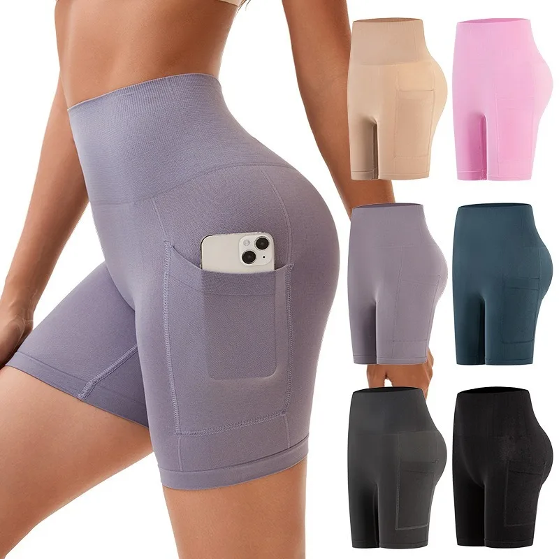 

High Waist Tummy Control Biker Shorts with Pocket Anti-Chafing Hip Lifting Yoga Shorts 3/4 Length Workout Sports Leggings S-XL