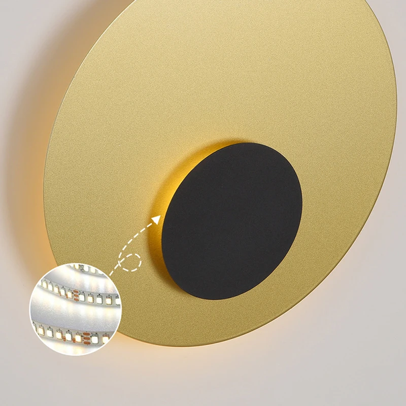 Golden Moon Wall Light Living Room Bedroom Background Decor Bedside Lamp Led 10W Nordic Black Circle Sconce Corridor Stair