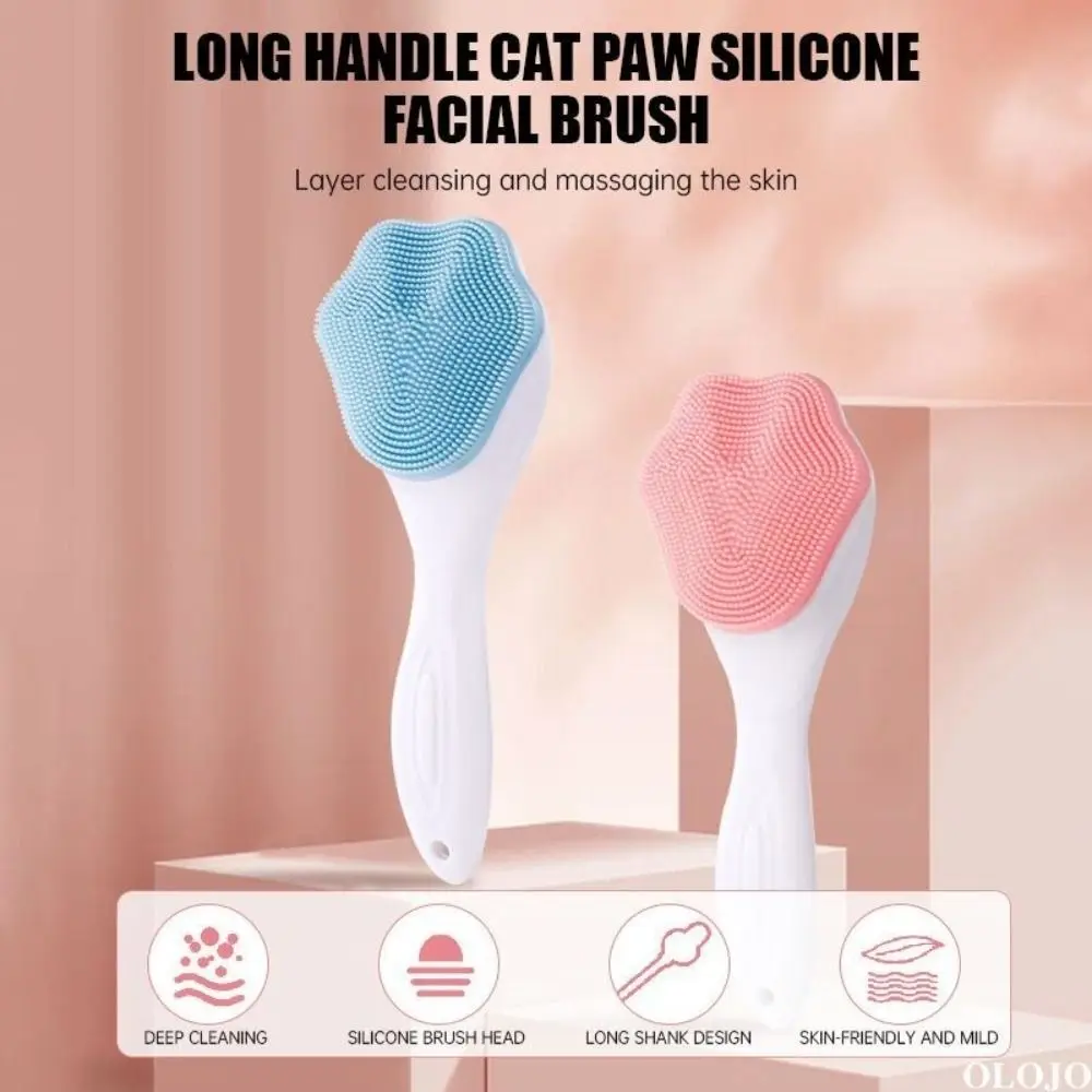 Exfoliating Cat Paw Cleanser Brush Handheld Soft Bristled Facial Deep Cleansing Brush Long Handle Face Makeup Brush