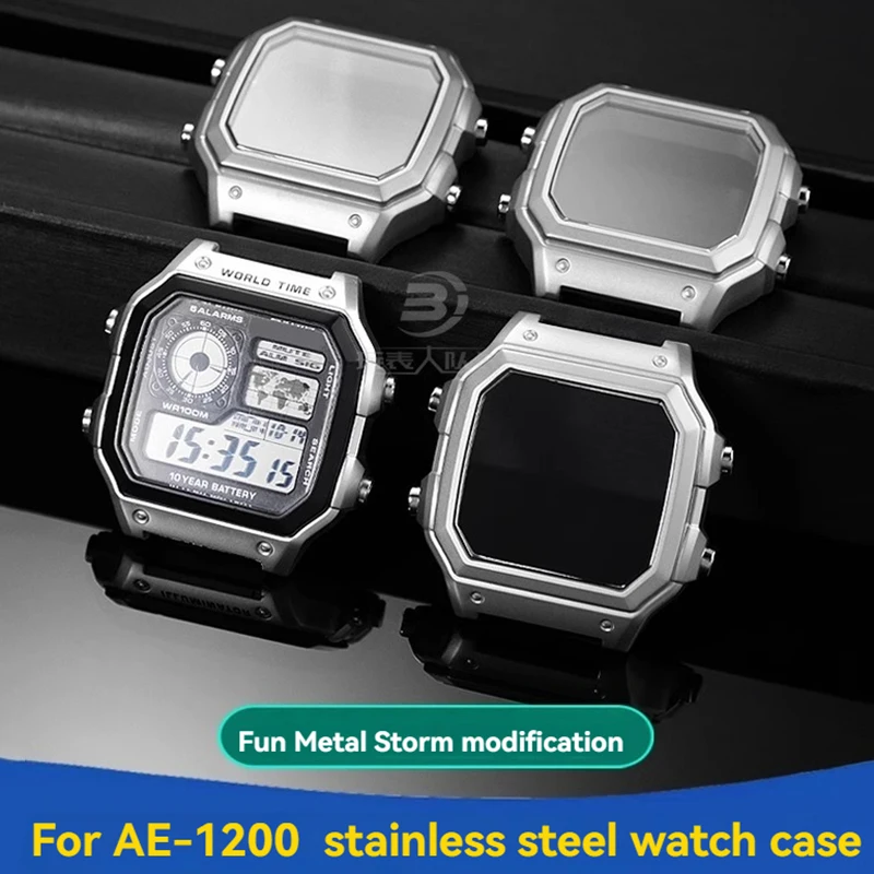 AE-1200 Watch Case for Casio 3299 AE1200 AE1300 AE-1200wh AE-1300 Modified Metal Stainless Steel Bezel with Glass Case Shell